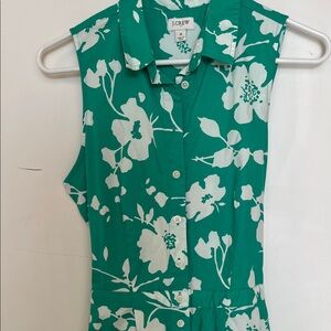 J. Crew Teal Green and White Floral Sleeveless Midi Dress